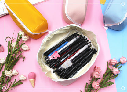 Solid Color PU Leather Pencil Case For Learning, Durable And Stylish Stationery Accessory