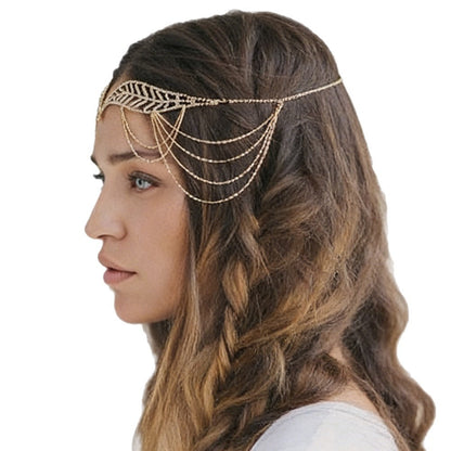 Leaf Hair Chain Insert Comb In Silver Alloy With Rhinestone Inlay For Elegant Hair Styling