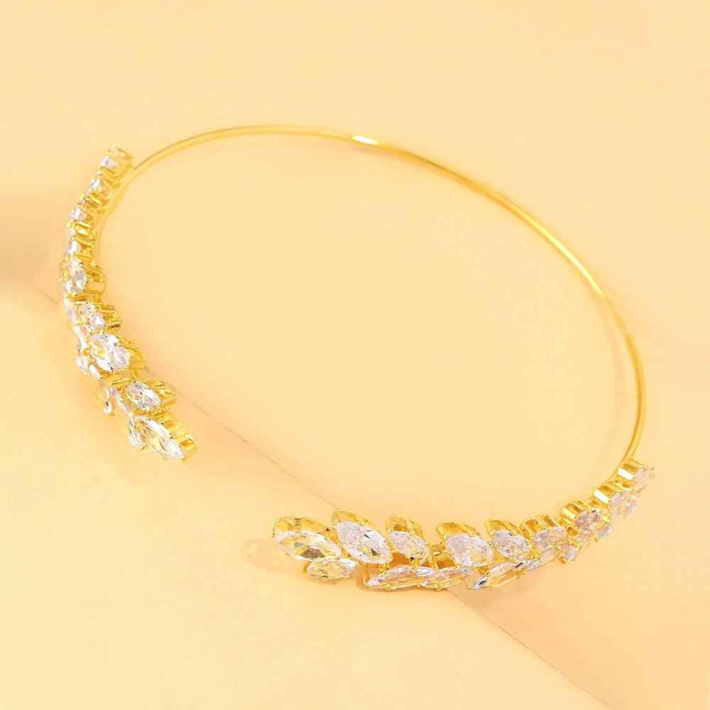 Sparkly Silver Alloy Arm Cuff For Women With Zircon Inlay, Electroplated Finish Bangle
