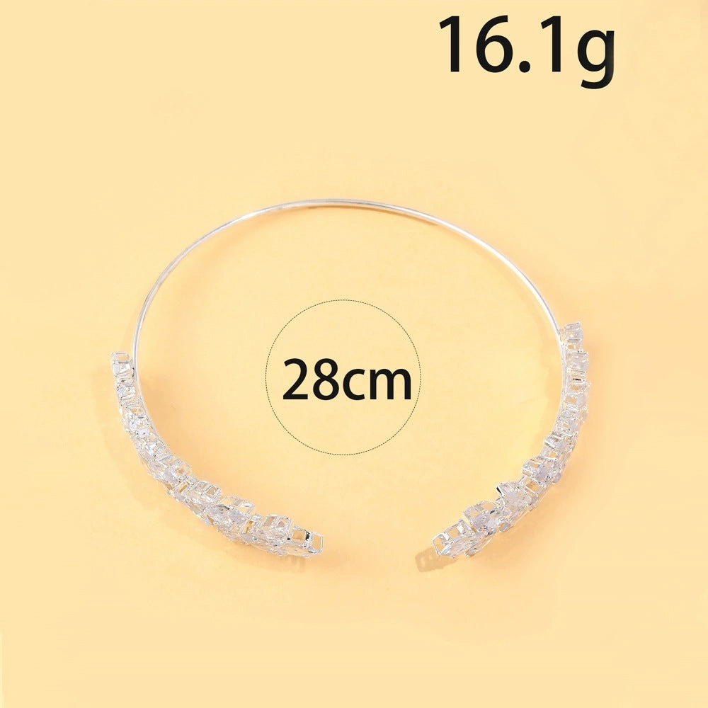 Sparkly Silver Alloy Arm Cuff For Women With Zircon Inlay, Electroplated Finish Bangle