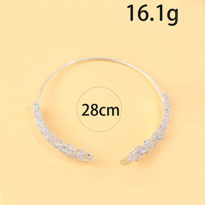 Sparkly Silver Alloy Arm Cuff For Women With Zircon Inlay, Electroplated Finish Bangle