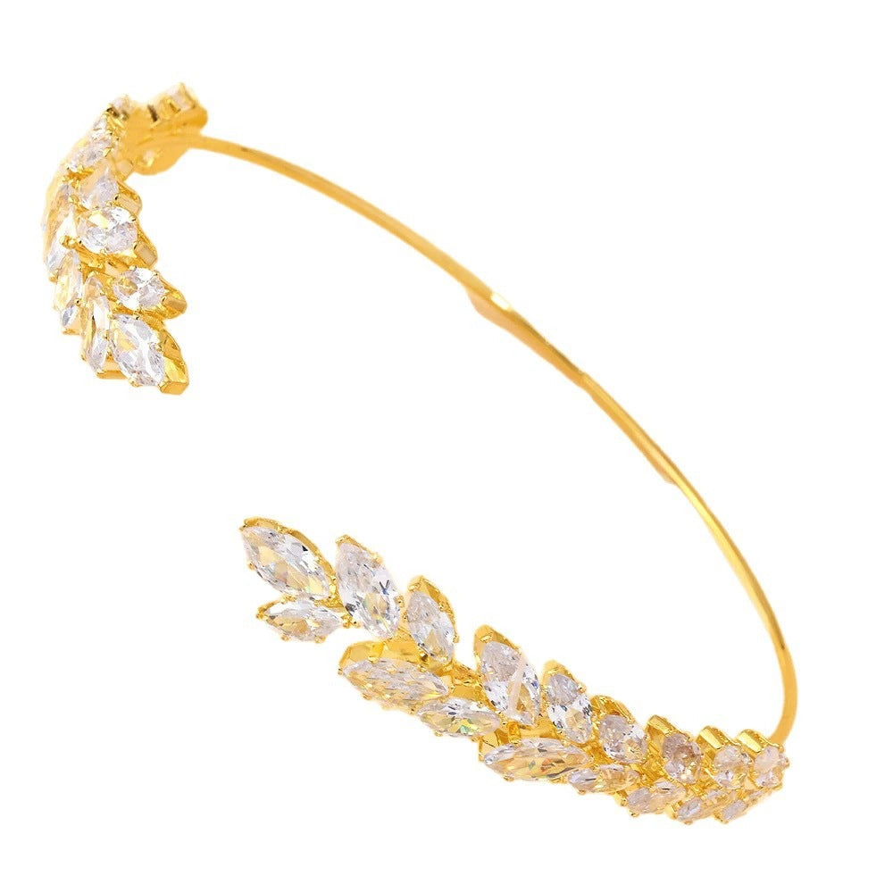 Sparkly Silver Alloy Arm Cuff For Women With Zircon Inlay, Electroplated Finish Bangle