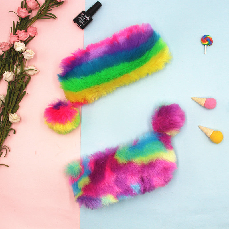 Rainbow Plush Pencil Case For Learning, Soft And Colorful Stationery Organizer