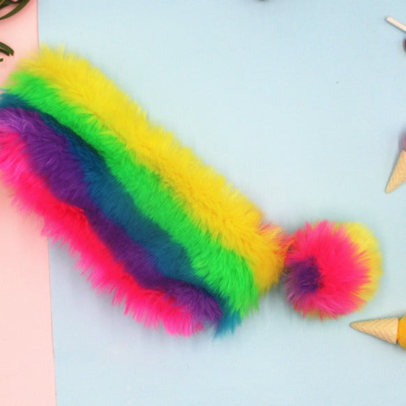 Rainbow Plush Pencil Case For Learning, Soft And Colorful Stationery Organizer