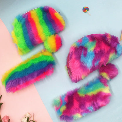 Rainbow Plush Pencil Case For Learning, Soft And Colorful Stationery Organizer