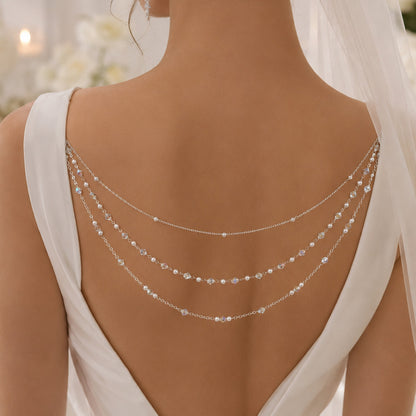 Silver Alloy Body Chain For Women Featuring Pearl Pattern And Electroplated Finish With White Crystal Inlay