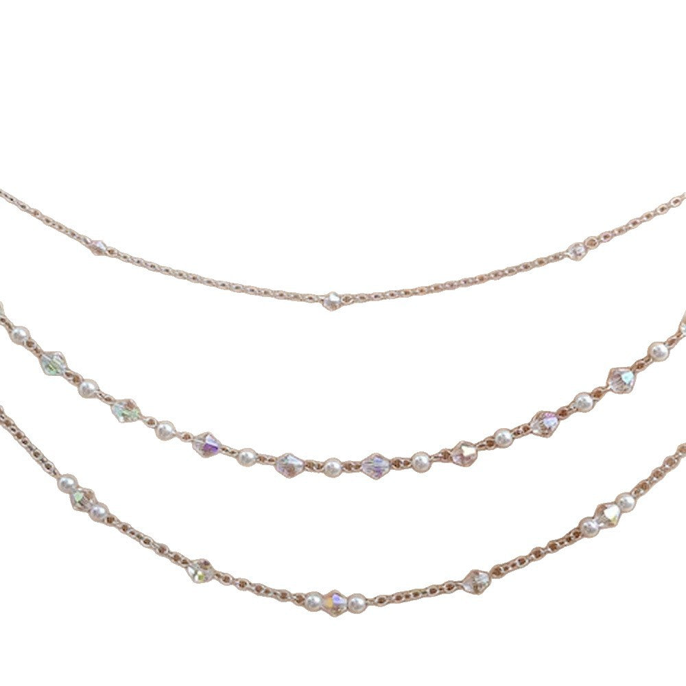 Silver Alloy Body Chain For Women Featuring Pearl Pattern And Electroplated Finish With White Crystal Inlay