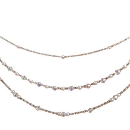 Silver Alloy Body Chain For Women Featuring Pearl Pattern And Electroplated Finish With White Crystal Inlay
