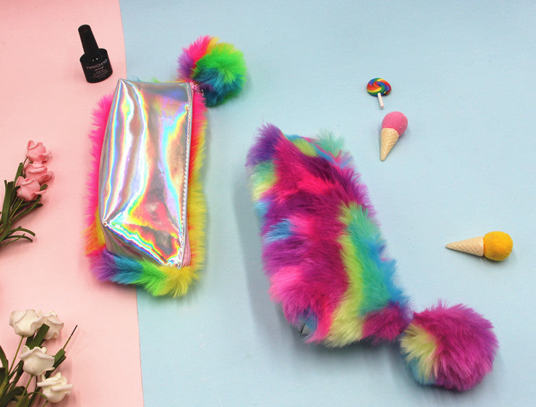 Rainbow Plush Pencil Case For Learning, Soft And Colorful Stationery Organizer