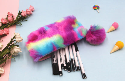 Rainbow Plush Pencil Case For Learning, Soft And Colorful Stationery Organizer