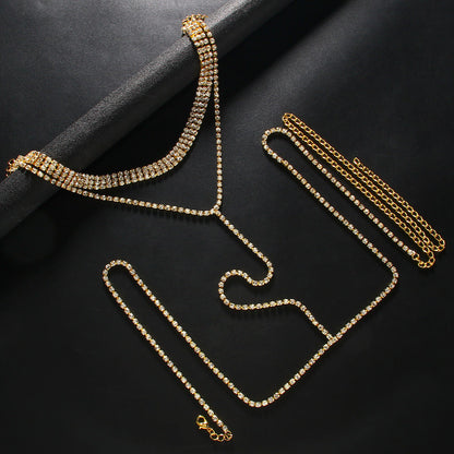 Silver Alloy Body Chain For Women In Simple Style Featuring Geometric Pattern With White Crystal Inlay And Electroplated Finish