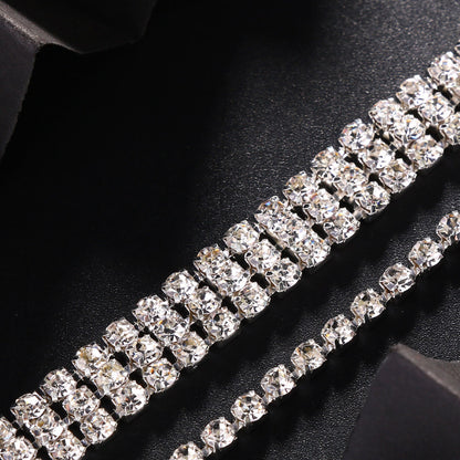 Silver Alloy Body Chain For Women In Simple Style Featuring Geometric Pattern With White Crystal Inlay And Electroplated Finish