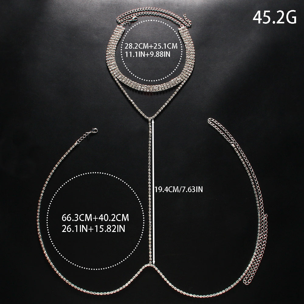 Silver Alloy Body Chain For Women In Simple Style Featuring Geometric Pattern With White Crystal Inlay And Electroplated Finish