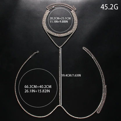 Silver Alloy Body Chain For Women In Simple Style Featuring Geometric Pattern With White Crystal Inlay And Electroplated Finish