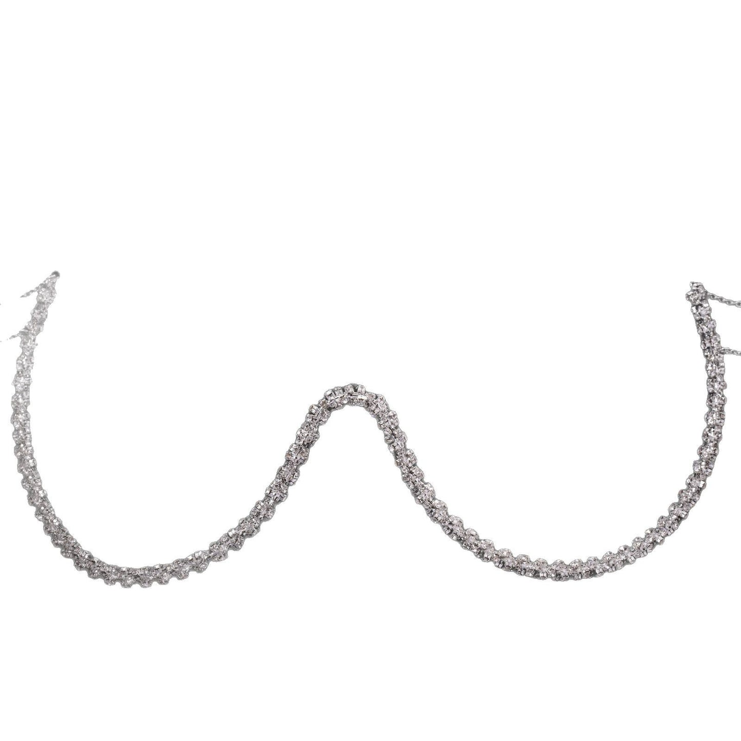 Silver Body Chain For Women Featuring Lightning Pattern With White Crystal Rhinestones, Perfect Wedding Chest Accessory