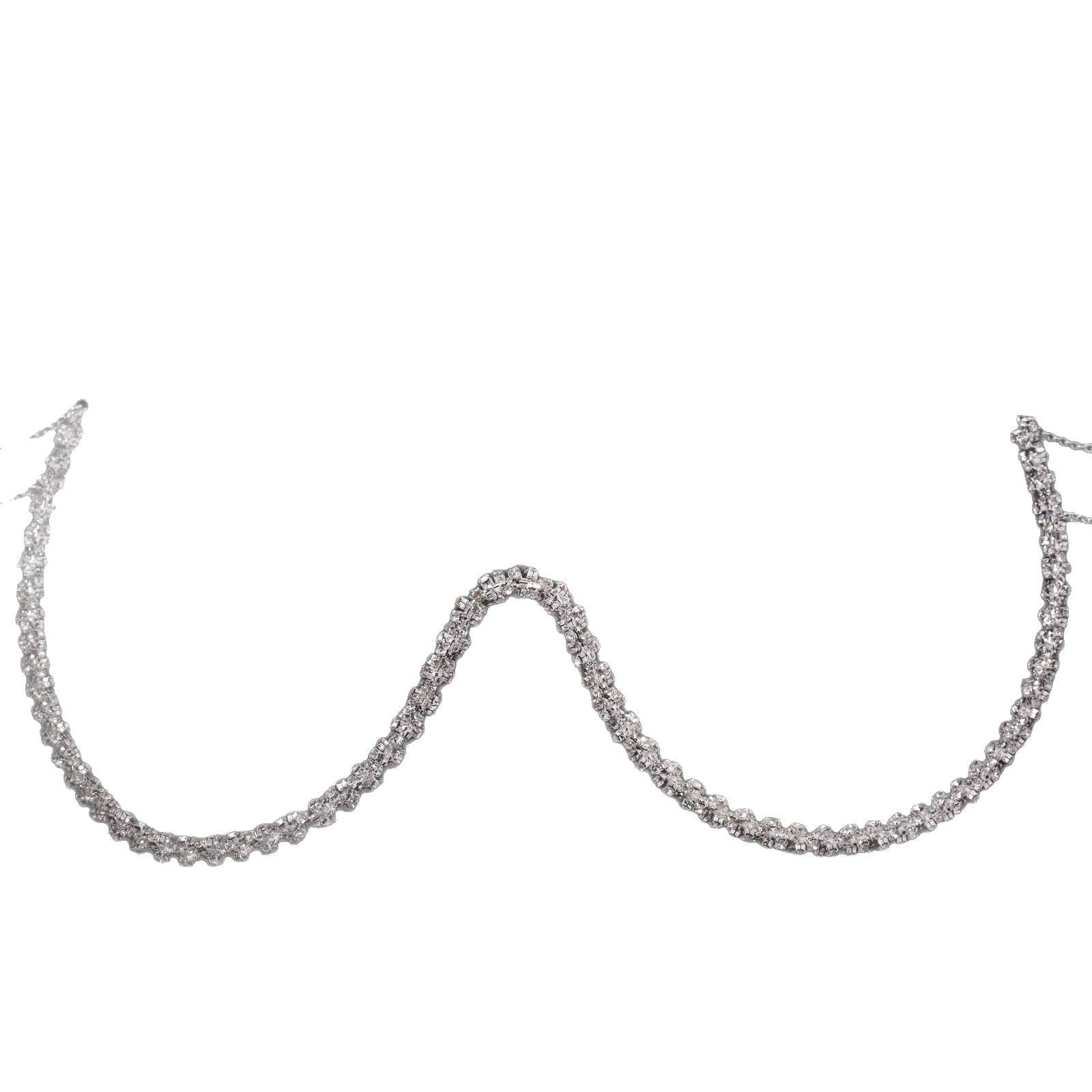Silver Body Chain For Women Featuring Lightning Pattern With White Crystal Rhinestones, Perfect Wedding Chest Accessory