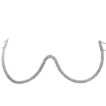 Silver Body Chain For Women Featuring Lightning Pattern With White Crystal Rhinestones, Perfect Wedding Chest Accessory