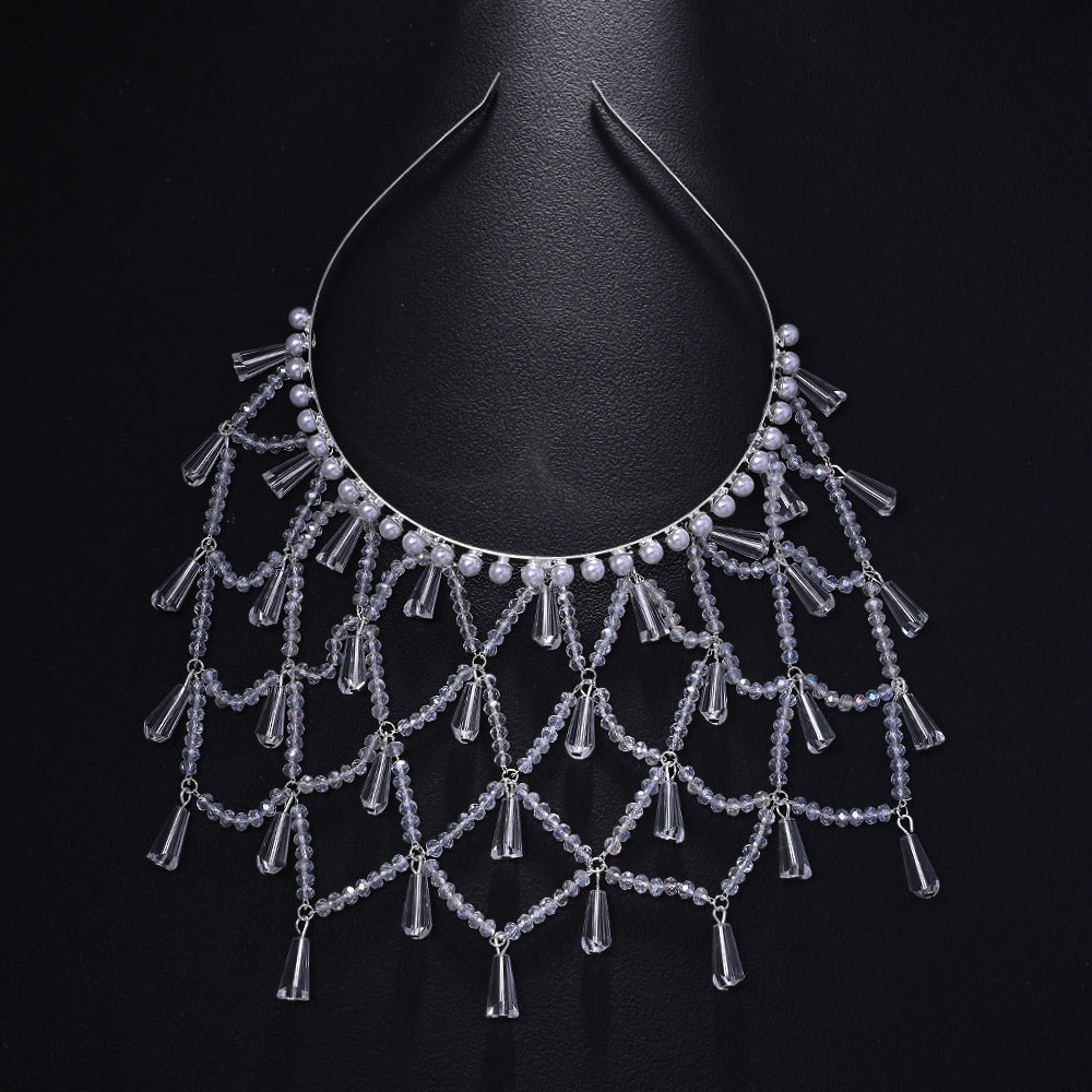 Bridal Pearl Jewelry Headband For Women With Rhinestones In Silver
