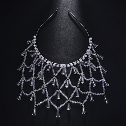 Bridal Pearl Jewelry Headband For Women With Rhinestones In Silver
