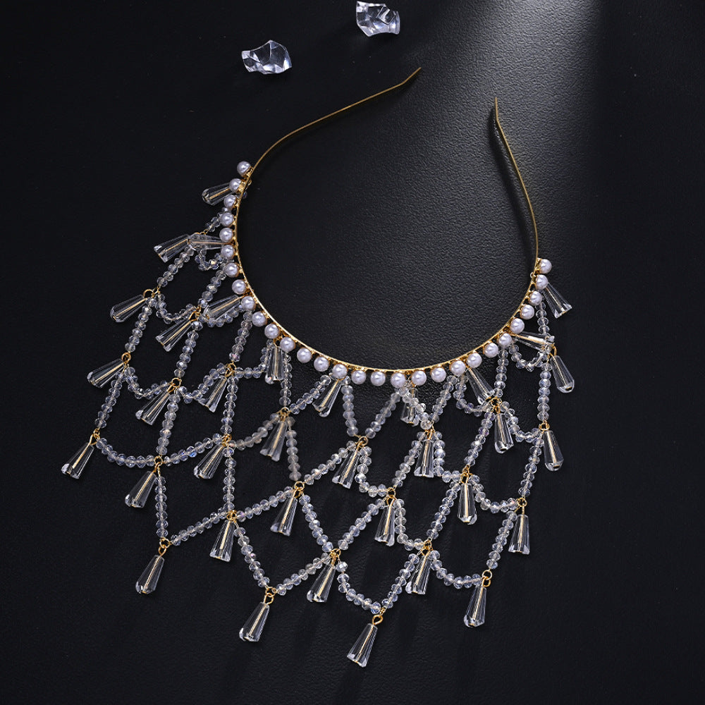 Bridal Pearl Jewelry Headband For Women With Rhinestones In Silver