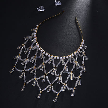 Bridal Pearl Jewelry Headband For Women With Rhinestones In Silver
