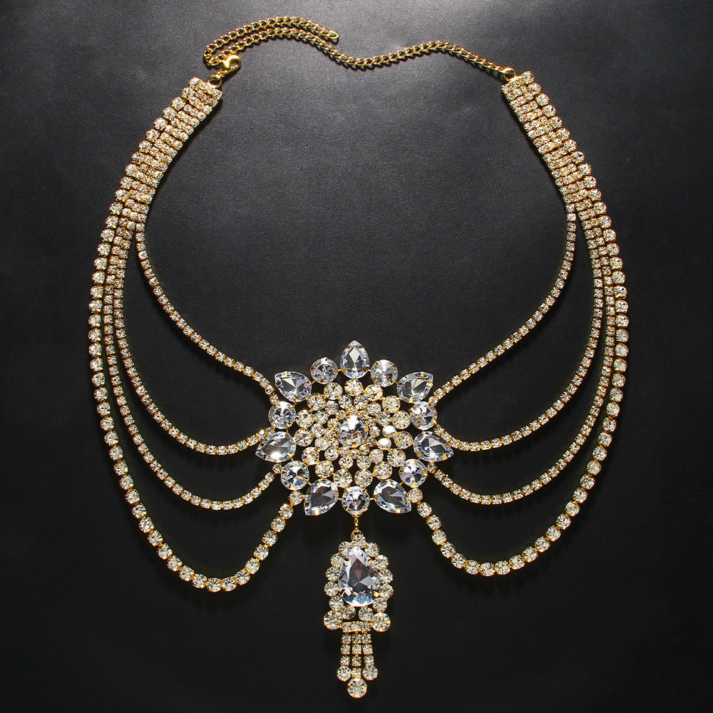 Vintage Style Silver Alloy Pendant Necklace For Women Featuring Flowers Pattern And Rhinestone Inlay With Tassel Craft