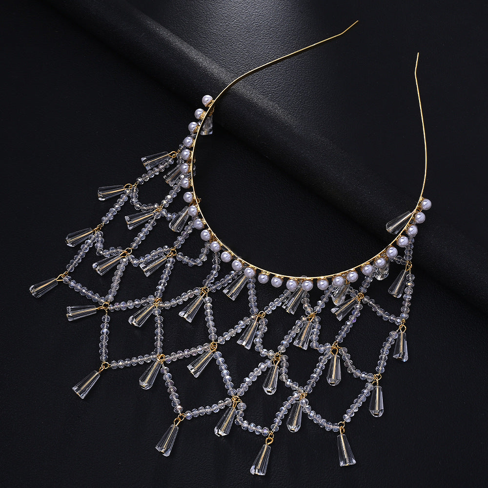 Bridal Pearl Jewelry Headband For Women With Rhinestones In Silver