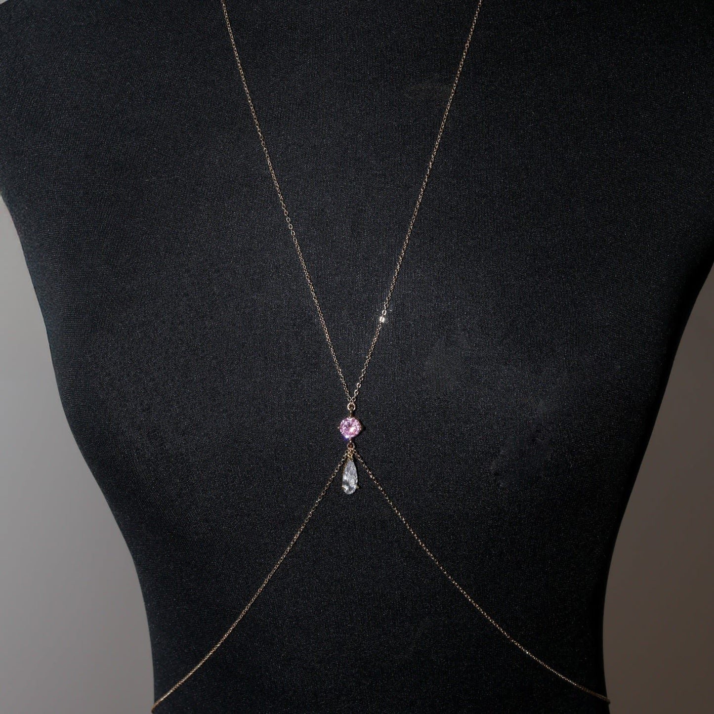 Gold Alloy Body Chain For Women Featuring Water Droplets Pattern With White Crystal Inlay, Perfect For Nightclub Wear