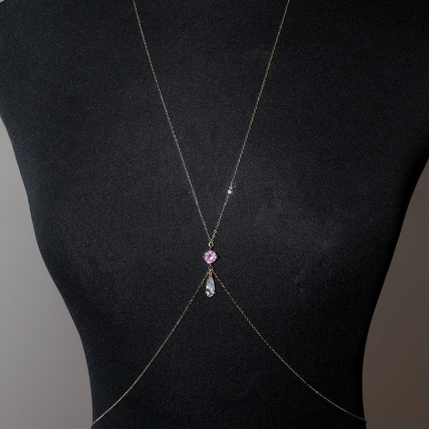 Gold Alloy Body Chain For Women Featuring Water Droplets Pattern With White Crystal Inlay, Perfect For Nightclub Wear