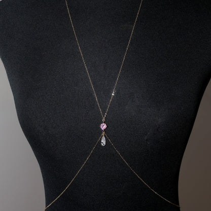 Gold Alloy Body Chain For Women Featuring Water Droplets Pattern With White Crystal Inlay, Perfect For Nightclub Wear