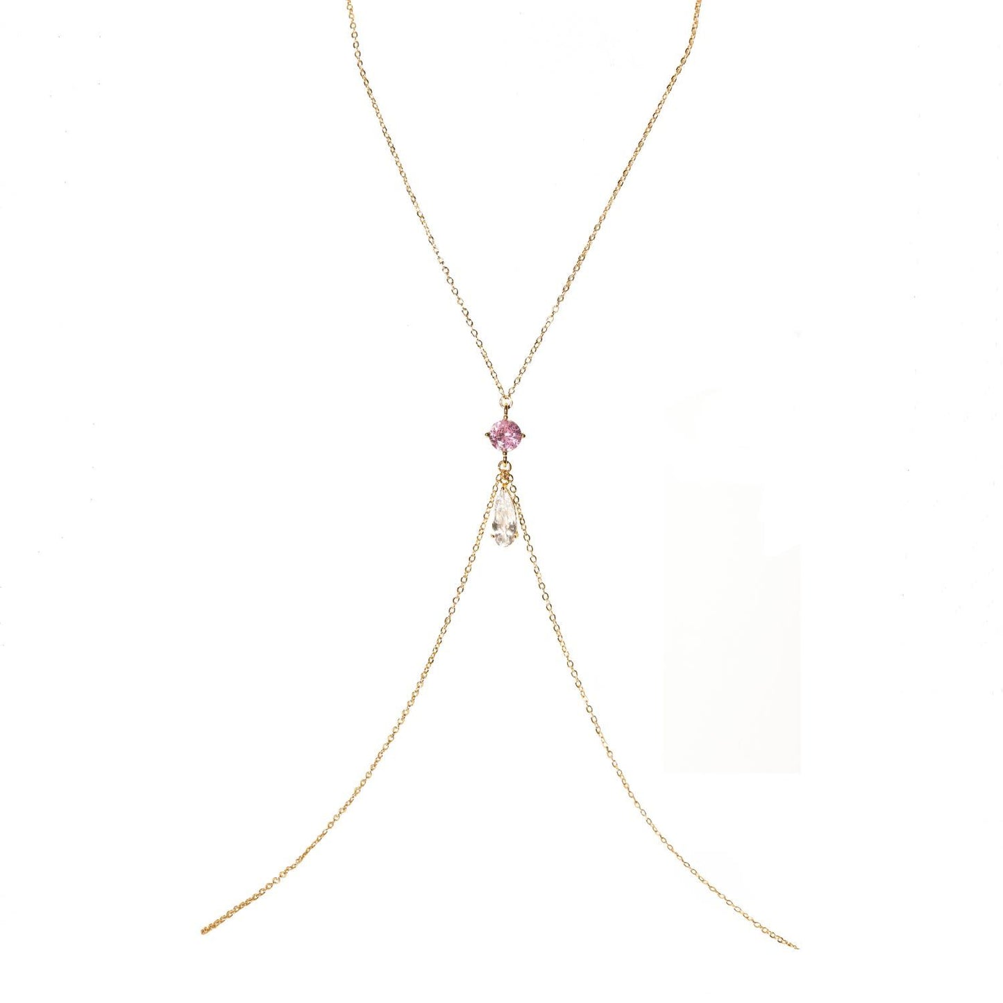 Gold Alloy Body Chain For Women Featuring Water Droplets Pattern With White Crystal Inlay, Perfect For Nightclub Wear