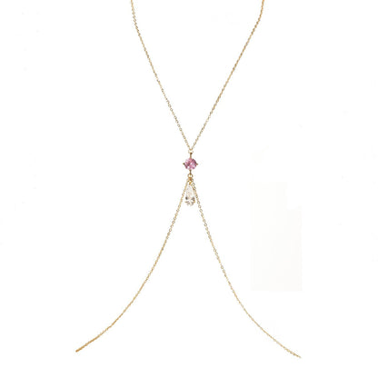 Gold Alloy Body Chain For Women Featuring Water Droplets Pattern With White Crystal Inlay, Perfect For Nightclub Wear
