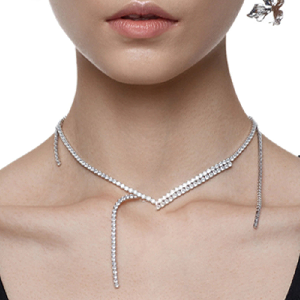 Silver Tassel Necklace For Women With Rhinestones In Alloy Featuring Twisted Rope Chain
