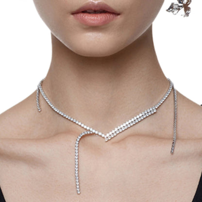 Silver Tassel Necklace For Women With Rhinestones In Alloy Featuring Twisted Rope Chain