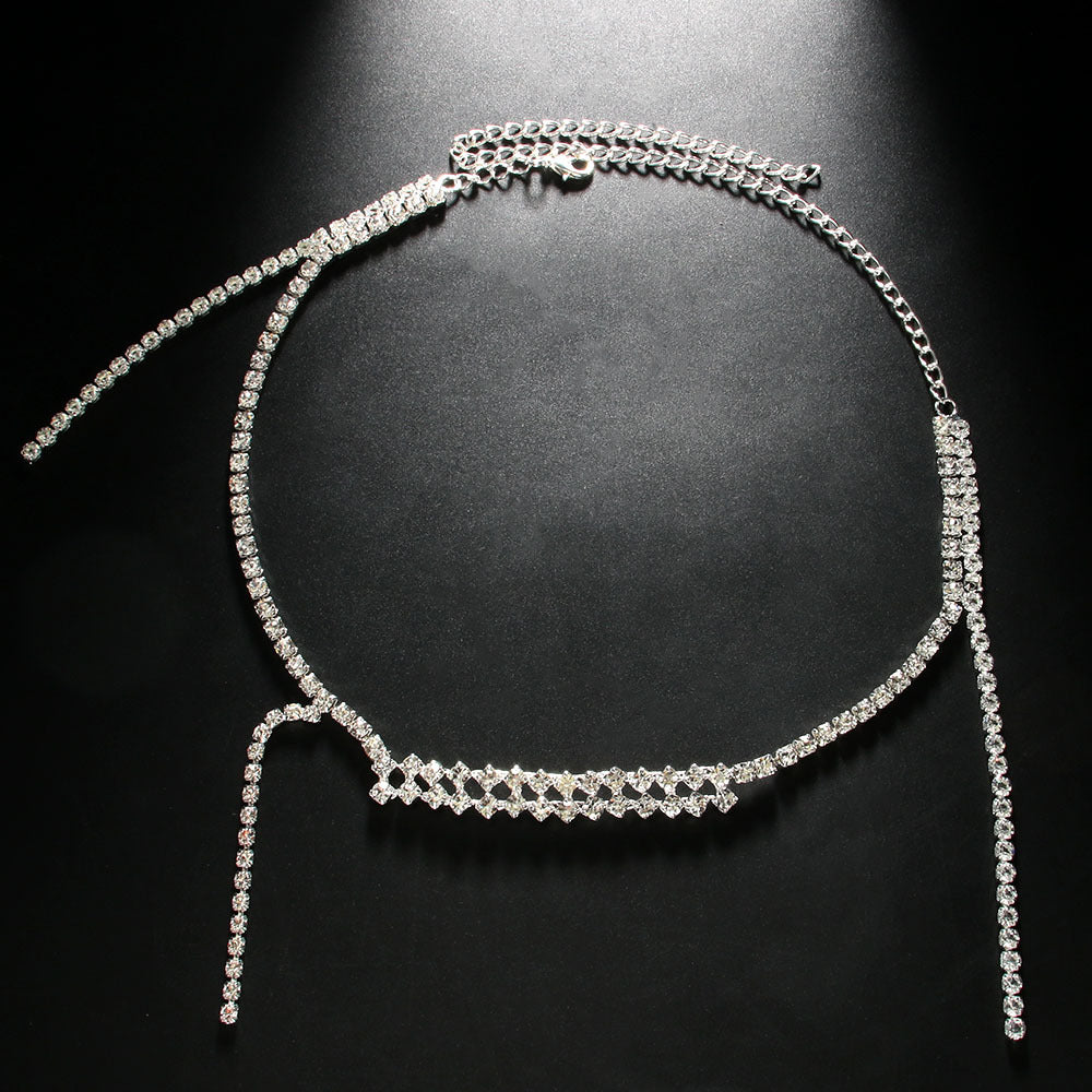 Silver Tassel Necklace For Women With Rhinestones In Alloy Featuring Twisted Rope Chain