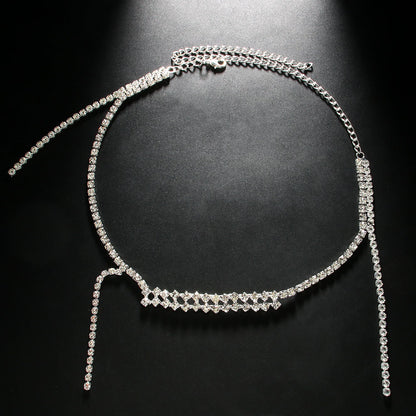 Silver Tassel Necklace For Women With Rhinestones In Alloy Featuring Twisted Rope Chain