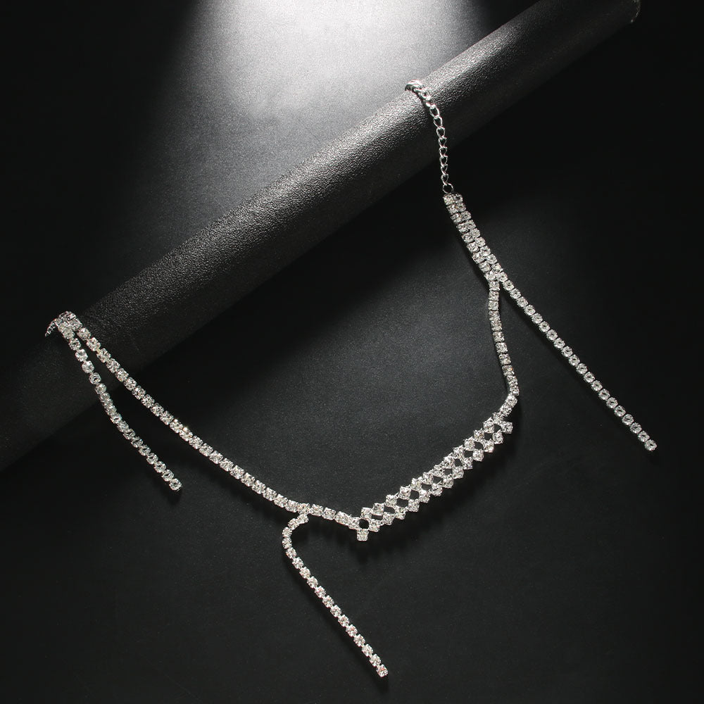 Silver Tassel Necklace For Women With Rhinestones In Alloy Featuring Twisted Rope Chain