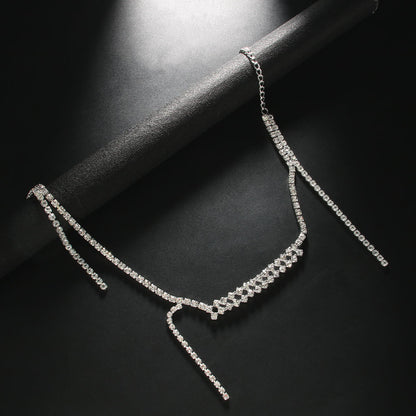 Silver Tassel Necklace For Women With Rhinestones In Alloy Featuring Twisted Rope Chain