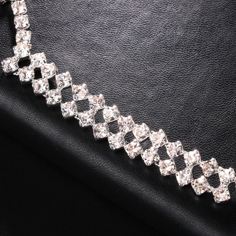 Silver Tassel Necklace For Women With Rhinestones In Alloy Featuring Twisted Rope Chain