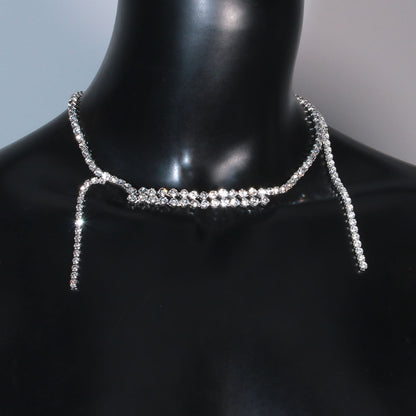Silver Tassel Necklace For Women With Rhinestones In Alloy Featuring Twisted Rope Chain