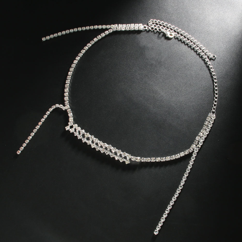 Silver Tassel Necklace For Women With Rhinestones In Alloy Featuring Twisted Rope Chain