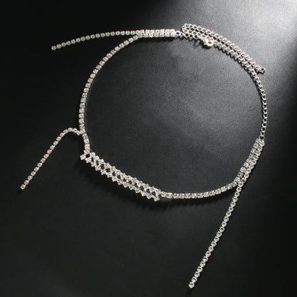 Silver Tassel Necklace For Women With Rhinestones In Alloy Featuring Twisted Rope Chain