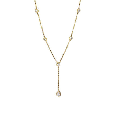 Round Waterproof Non Tarnish Titanium Steel Necklace With Rhinestones Pendant On Cable Chain For Women