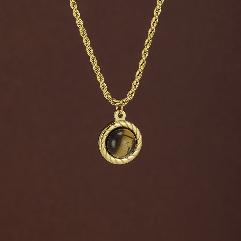 Vintage Style Pendant Necklace For Women In 18K Real Gold Plated 304 Stainless Steel With Twisted Rope Chain