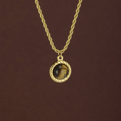 Vintage Style Pendant Necklace For Women In 18K Real Gold Plated 304 Stainless Steel With Twisted Rope Chain