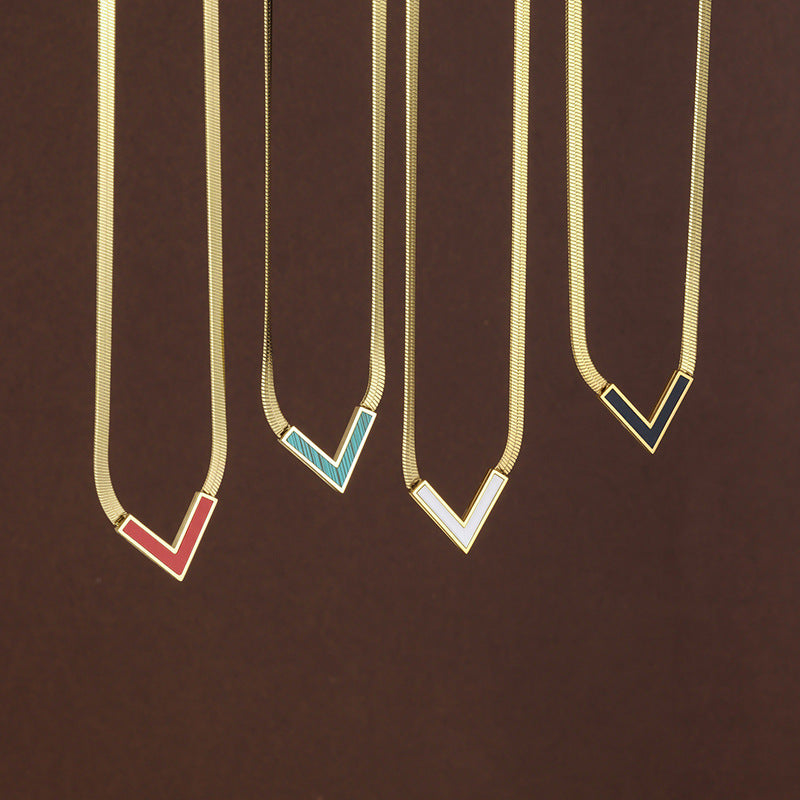 Geometric Multicolor Titanium Steel Necklace With Shell Inlay, Waterproof Non Tarnish, 18K Real Gold Plated For Women