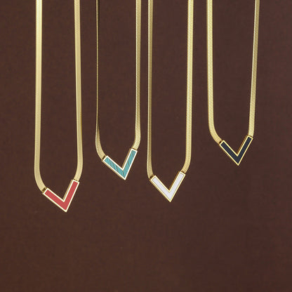 Geometric Multicolor Titanium Steel Necklace With Shell Inlay, Waterproof Non Tarnish, 18K Real Gold Plated For Women
