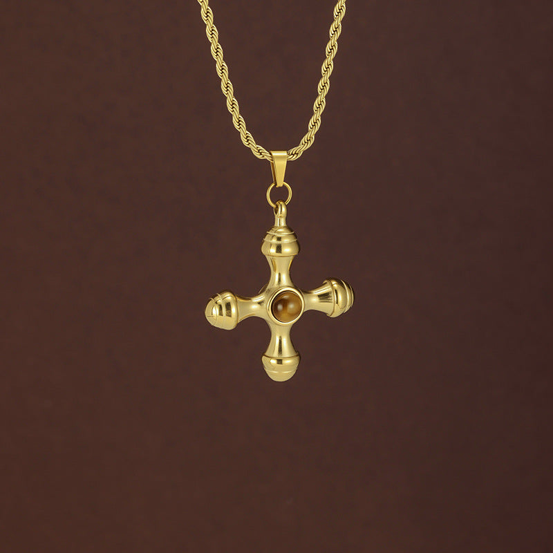 Vintage Style Pendant Necklace For Women In 18K Real Gold Plated 304 Stainless Steel With Twisted Rope Chain