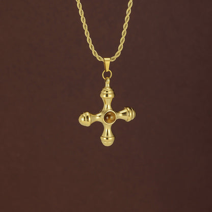 Vintage Style Pendant Necklace For Women In 18K Real Gold Plated 304 Stainless Steel With Twisted Rope Chain