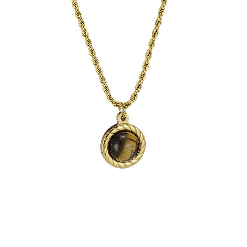 Vintage Style Pendant Necklace For Women In 18K Real Gold Plated 304 Stainless Steel With Twisted Rope Chain